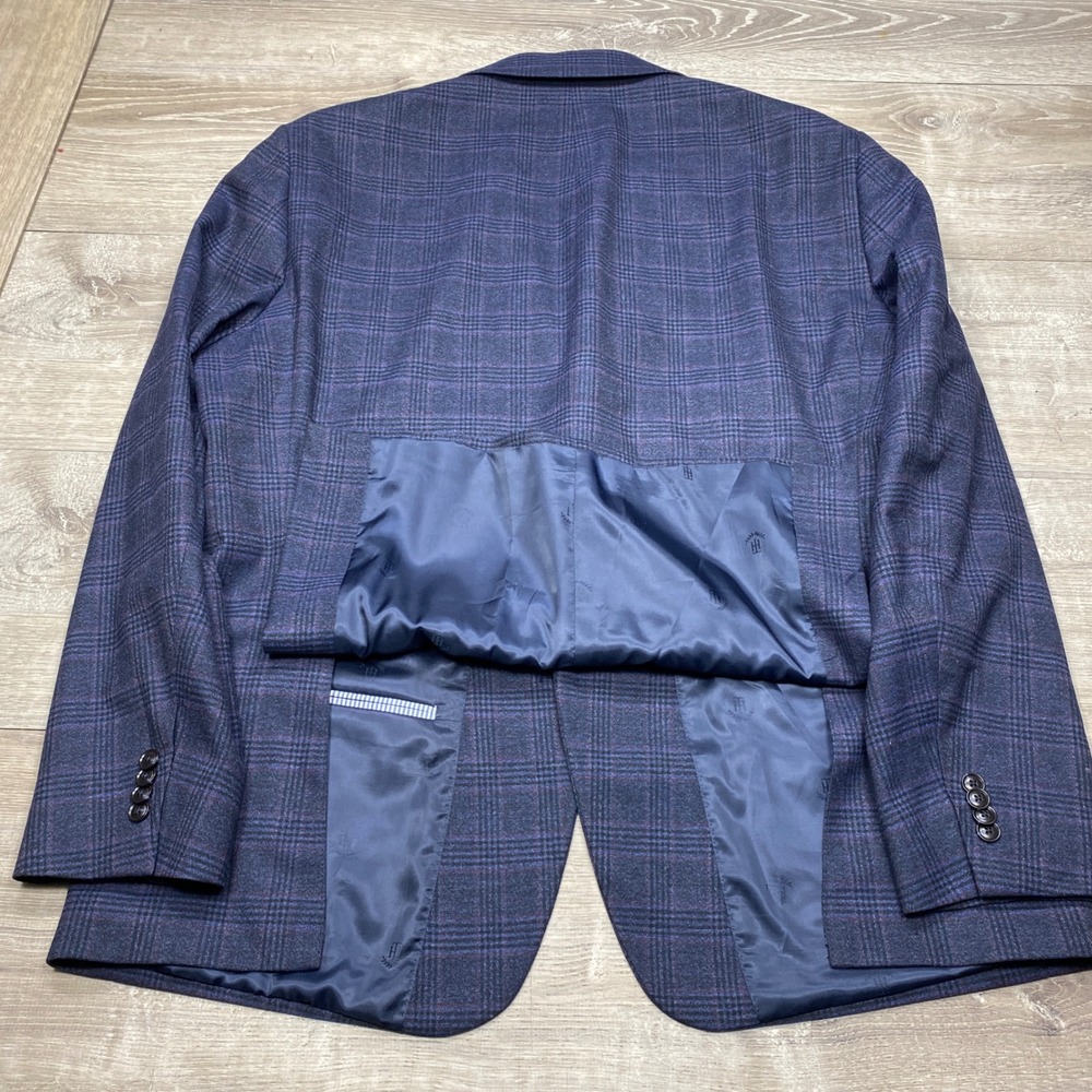 Tommy Hilfiger Blazer Mens 48R Blue Purple Plaid Stretch Sport Coat Business - Picture 3 of 11